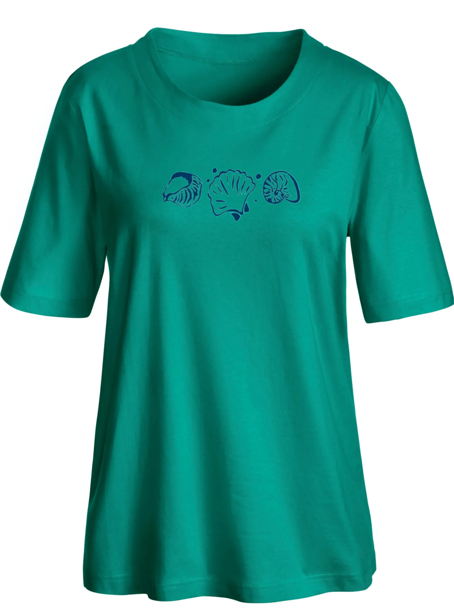 Shirts| Kurzarmshirt mit Muschel-Druck smaragd