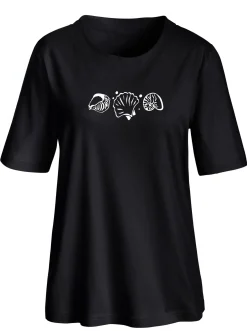 Shirts| Kurzarmshirt mit Muschel-Druck schwarz