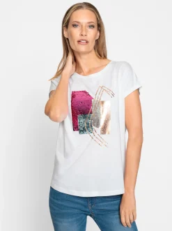 Shirts|heine Kurzarmshirt mit Pailletten weiß