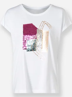 Shirts|heine Kurzarmshirt mit Pailletten weiß
