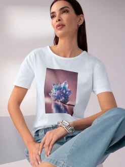 Shirts|heine Kurzarmshirt mit platziertem Druck weiß