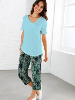 Shirts| Kurzarmshirt mit Seitenschlitzen aqua