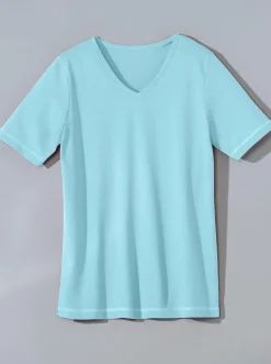 Shirts| Kurzarmshirt mit Seitenschlitzen aqua