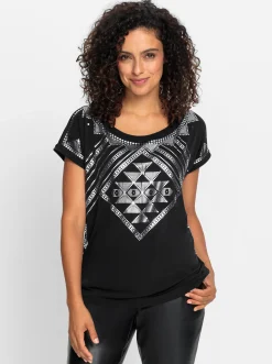 Shirts| Kurzarmshirt mit silberfarbenem Druck schwarz-silberfarben-bedruckt