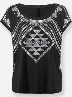 Shirts| Kurzarmshirt mit silberfarbenem Druck schwarz-silberfarben-bedruckt