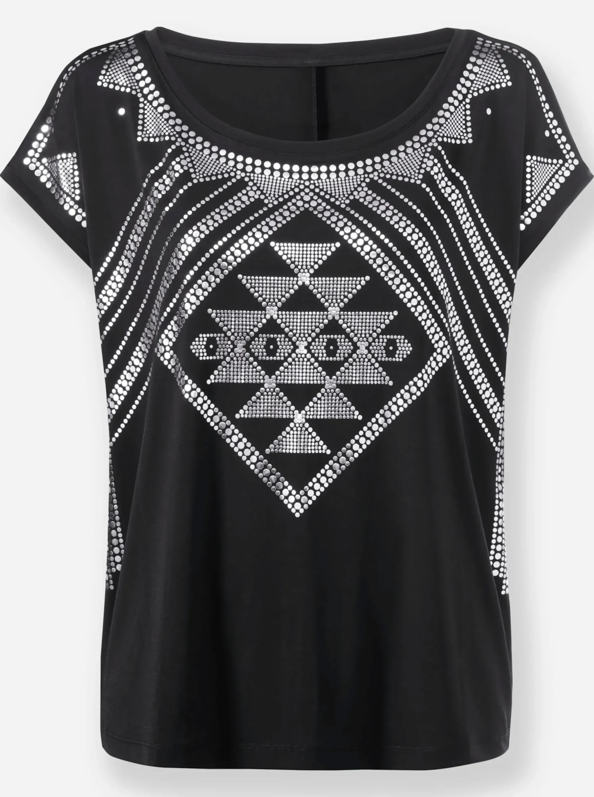 Shirts| Kurzarmshirt mit silberfarbenem Druck schwarz-silberfarben-bedruckt
