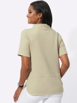 Shirts| Kurzarmshirt mit Stehkragen sand