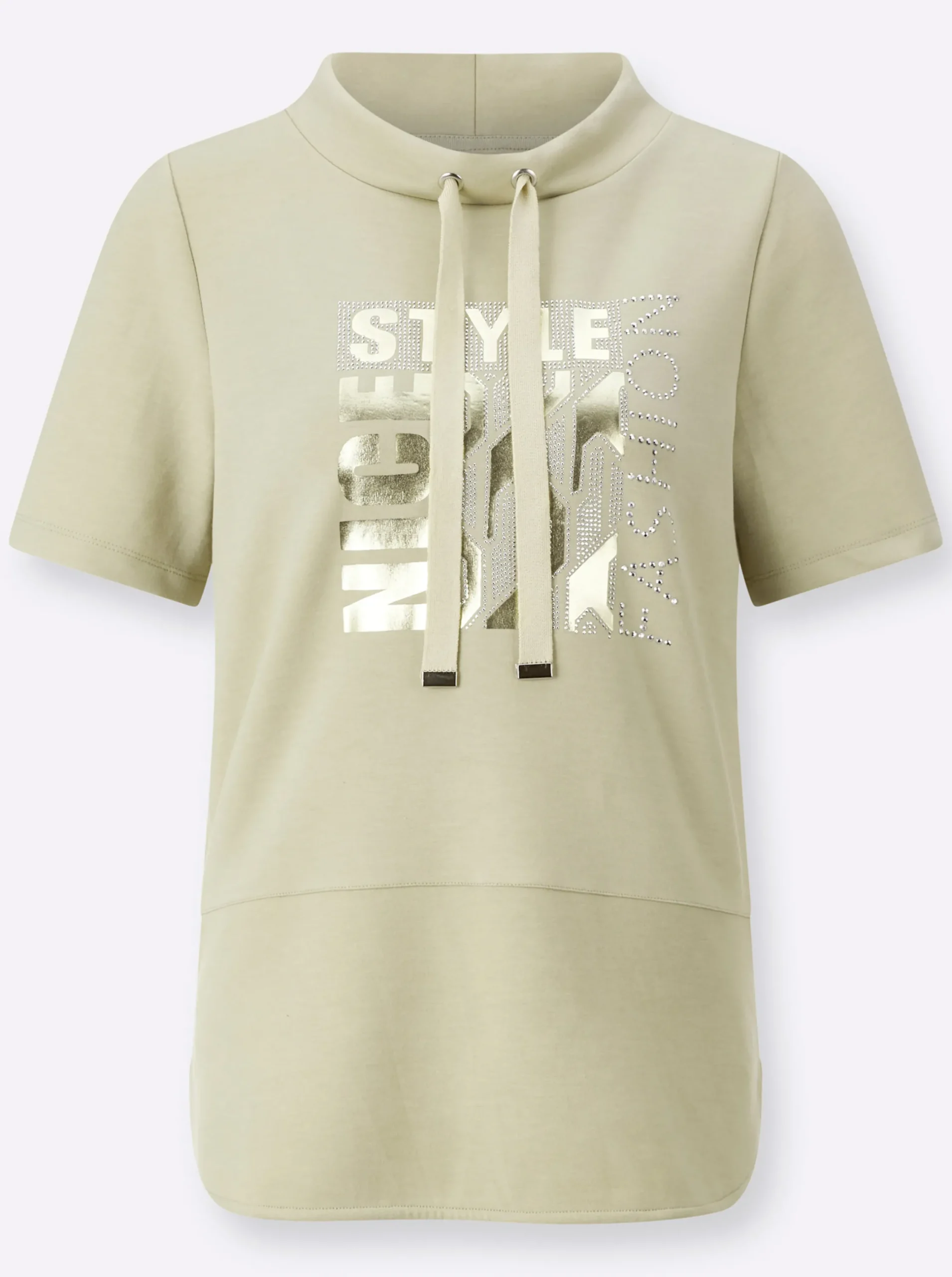 Shirts| Kurzarmshirt mit Stehkragen sand