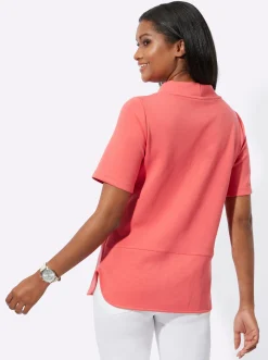Pullover|Shirts| Kurzarmshirt mit Stehkragen koralle