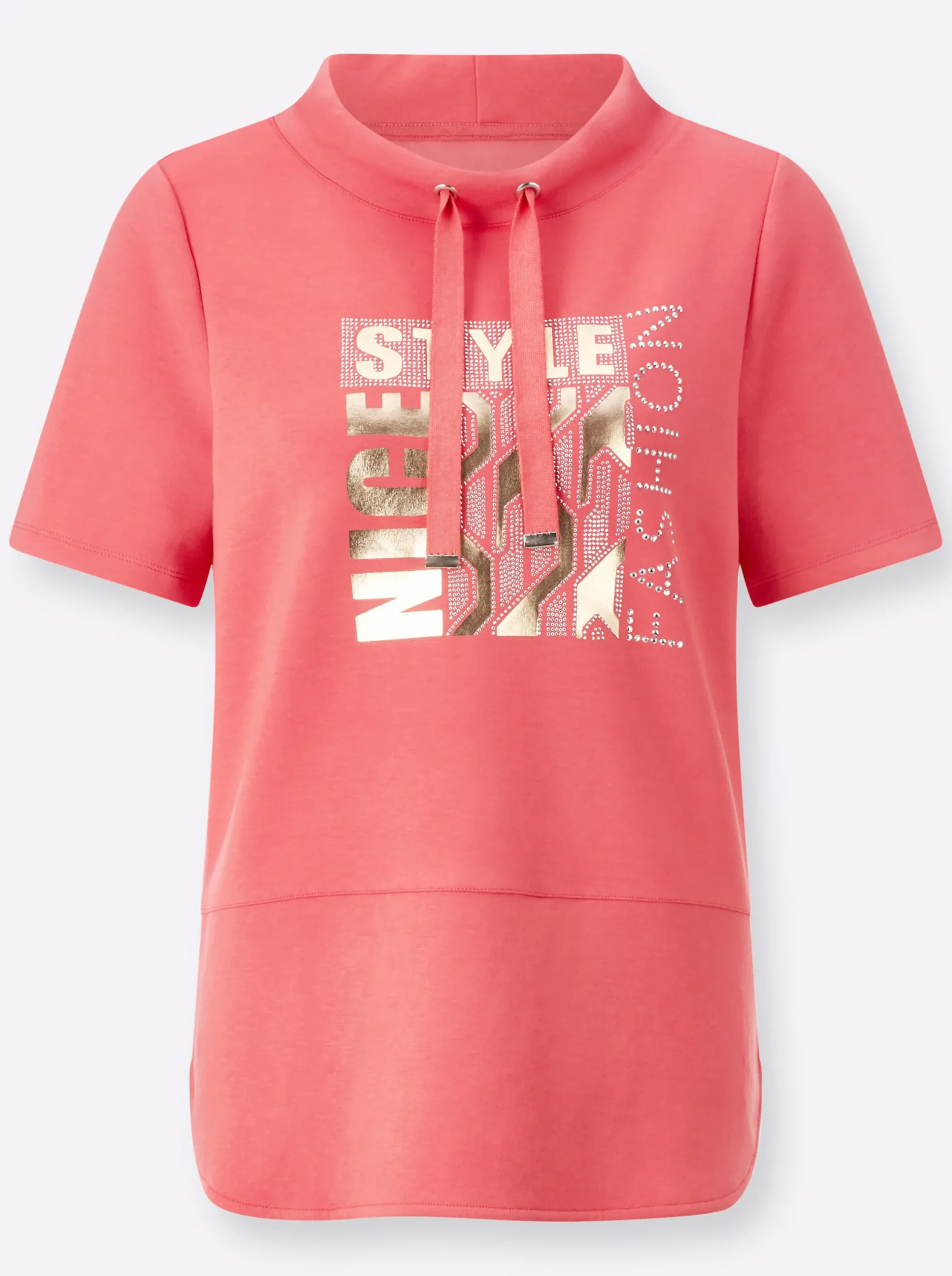 Pullover|Shirts| Kurzarmshirt mit Stehkragen koralle