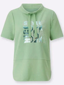 Pullover|Shirts| Kurzarmshirt mit Stehkragen reseda
