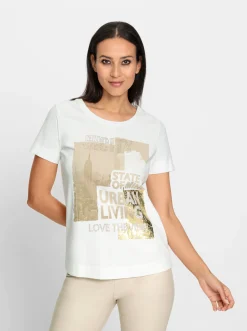 Shirts|heine Kurzarmshirt mit Steinchenverzierung ecru-beige-bedruckt