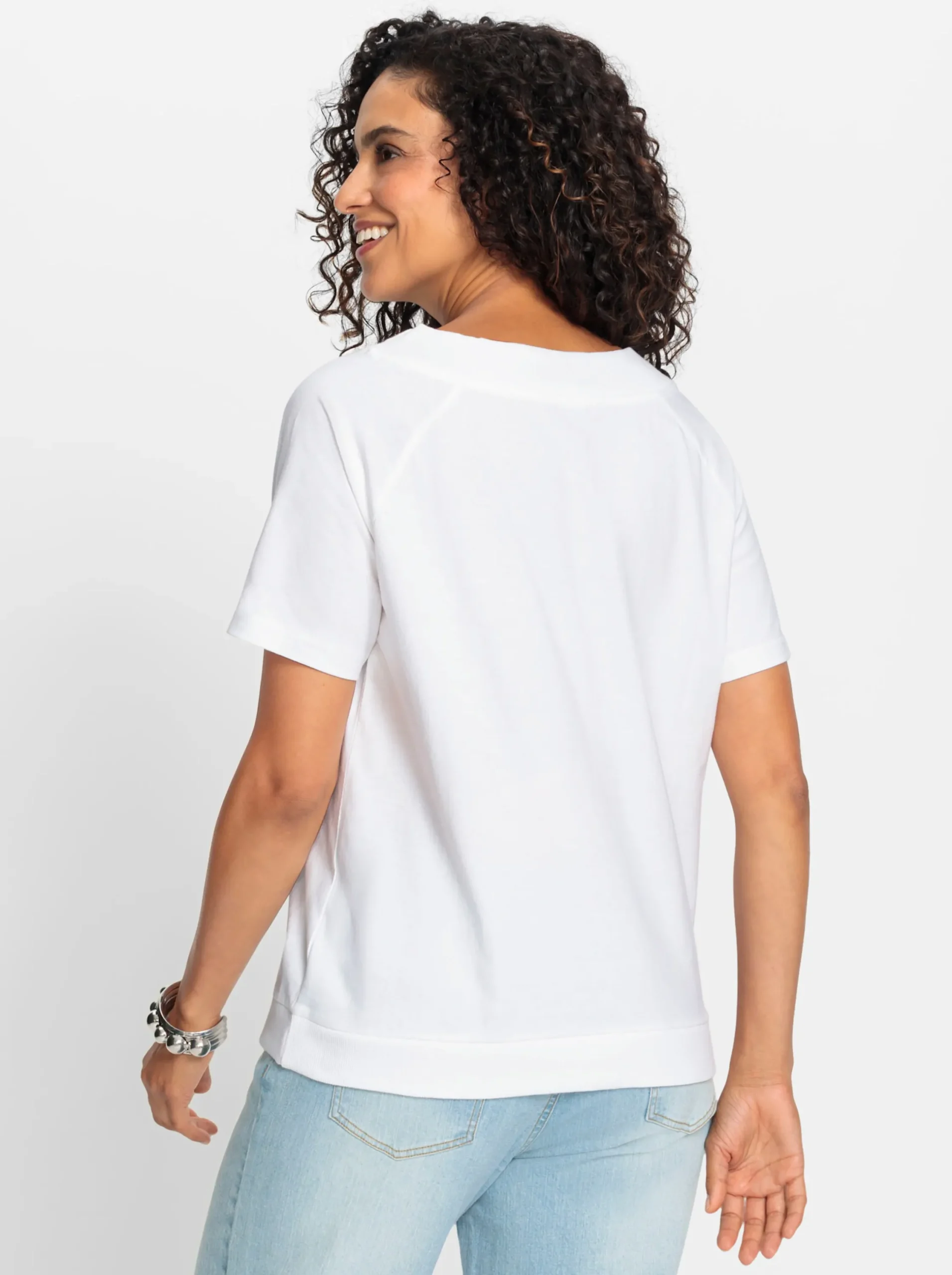 Shirts| Kurzarmshirt mit Stern-Motiv weiß-mittelblau-bedruckt