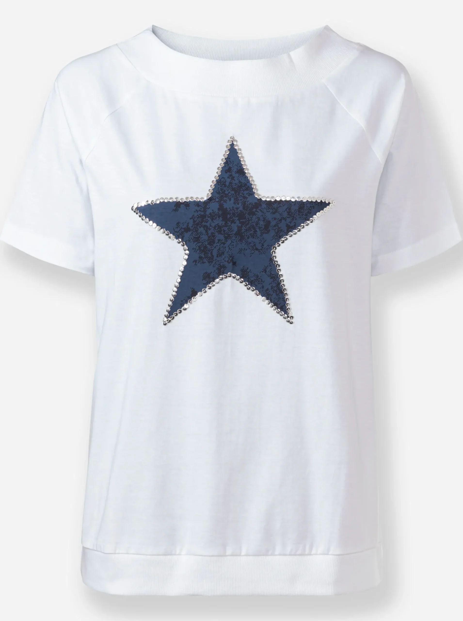 Shirts| Kurzarmshirt mit Stern-Motiv weiß-mittelblau-bedruckt