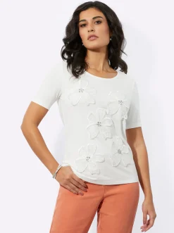 Shirts| Kurzarmshirt mit transparenten Einsätzen ecru