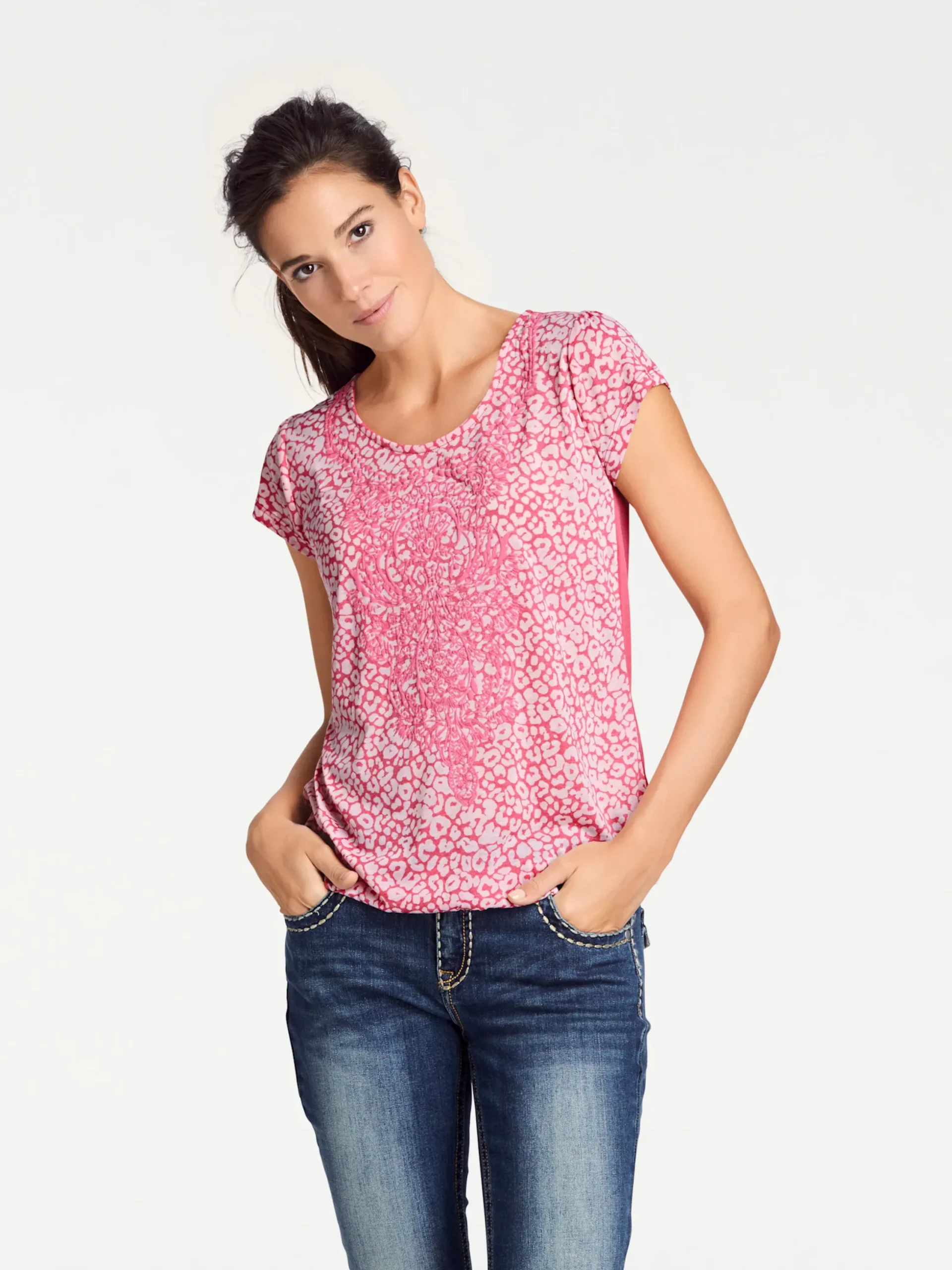 Strandmode|Shirts|heine Kurzarmshirt mit Transparenz-Effekt himbeere