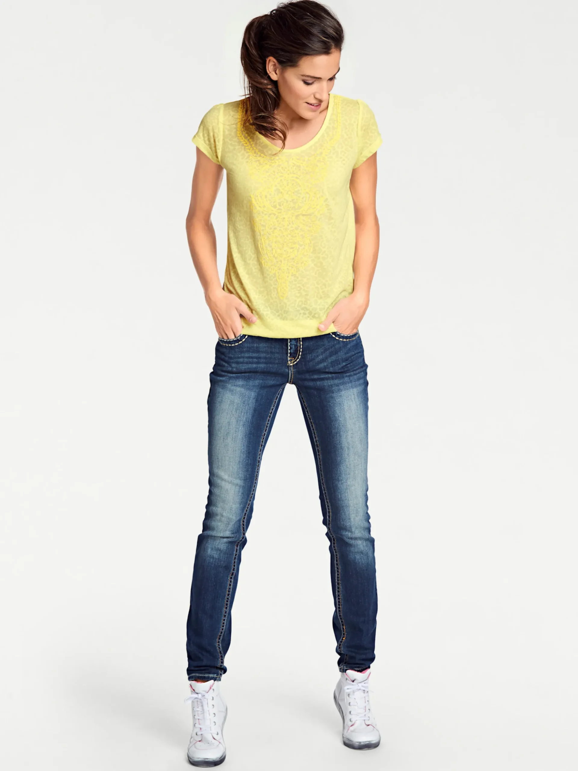 Shirts|heine Kurzarmshirt mit Transparenz-Effekt gelb