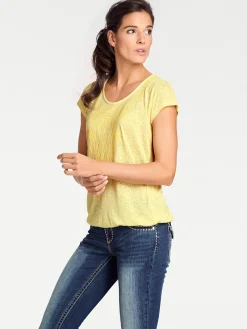 Shirts|heine Kurzarmshirt mit Transparenz-Effekt gelb