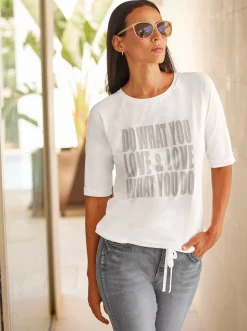 Shirts|heine Kurzarmshirt mit Tunnelzug am Saum ecru