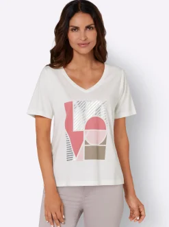 Shirts| Kurzarmshirt mit V-Ausschnitt ecru