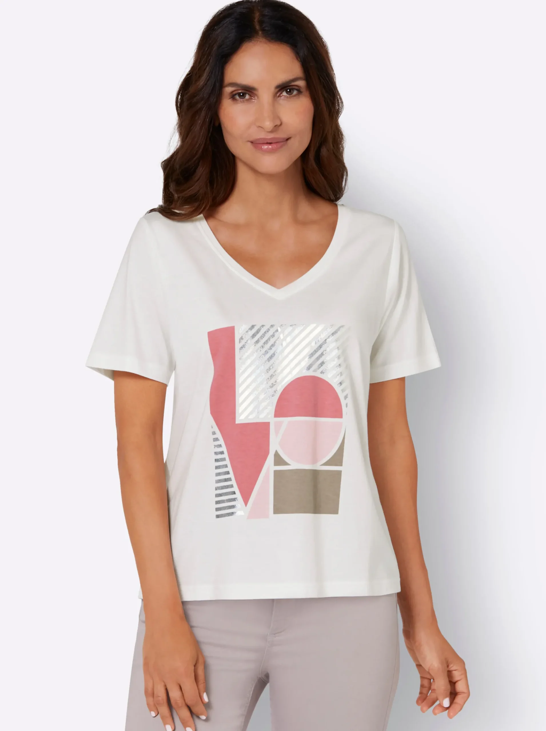 Shirts| Kurzarmshirt mit V-Ausschnitt ecru