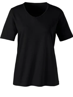 Basics| Kurzarmshirt mit V-Ausschnitt schwarz