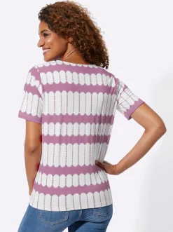 Shirts| Kurzarmshirt mit V-Ausschnitt orchidee-ecru-bedruckt