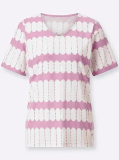 Shirts| Kurzarmshirt mit V-Ausschnitt orchidee-ecru-bedruckt