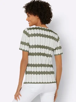Shirts| Kurzarmshirt mit V-Ausschnitt khaki-ecru-bedruckt