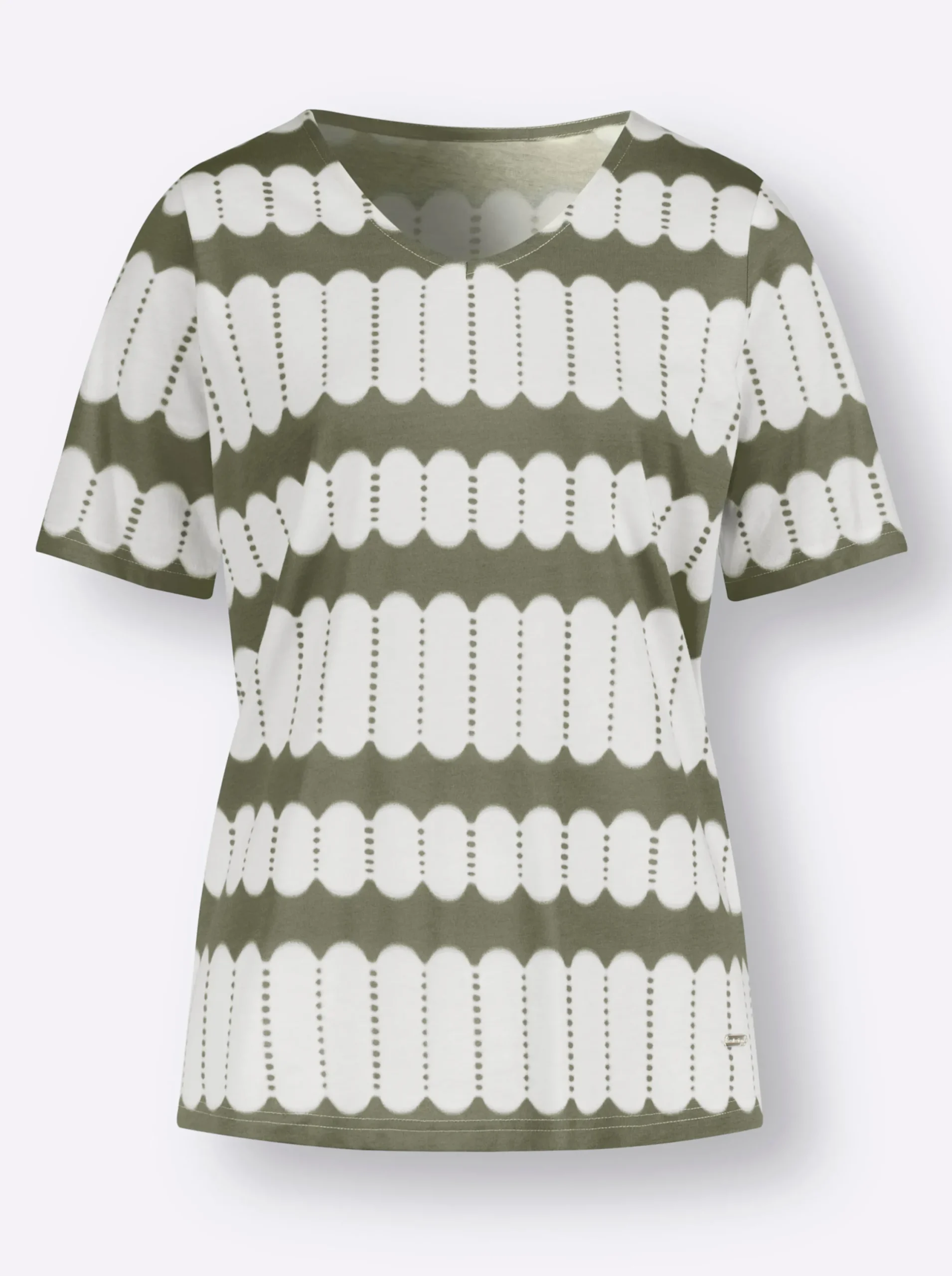 Shirts| Kurzarmshirt mit V-Ausschnitt khaki-ecru-bedruckt