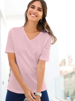 Shirts| Kurzarmshirt mit V-Ausschnitt rosé