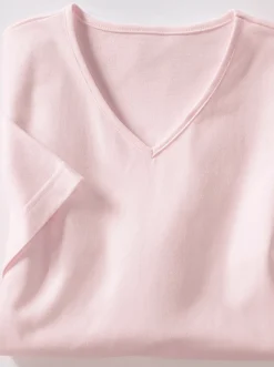 Shirts| Kurzarmshirt mit V-Ausschnitt rosé