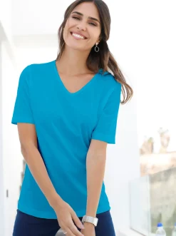 Shirts| Kurzarmshirt mit V-Ausschnitt türkis