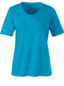 Shirts| Kurzarmshirt mit V-Ausschnitt türkis