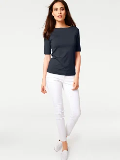 Shirts|heine Kurzarmshirt mit V-Ausschnitt hinten marine
