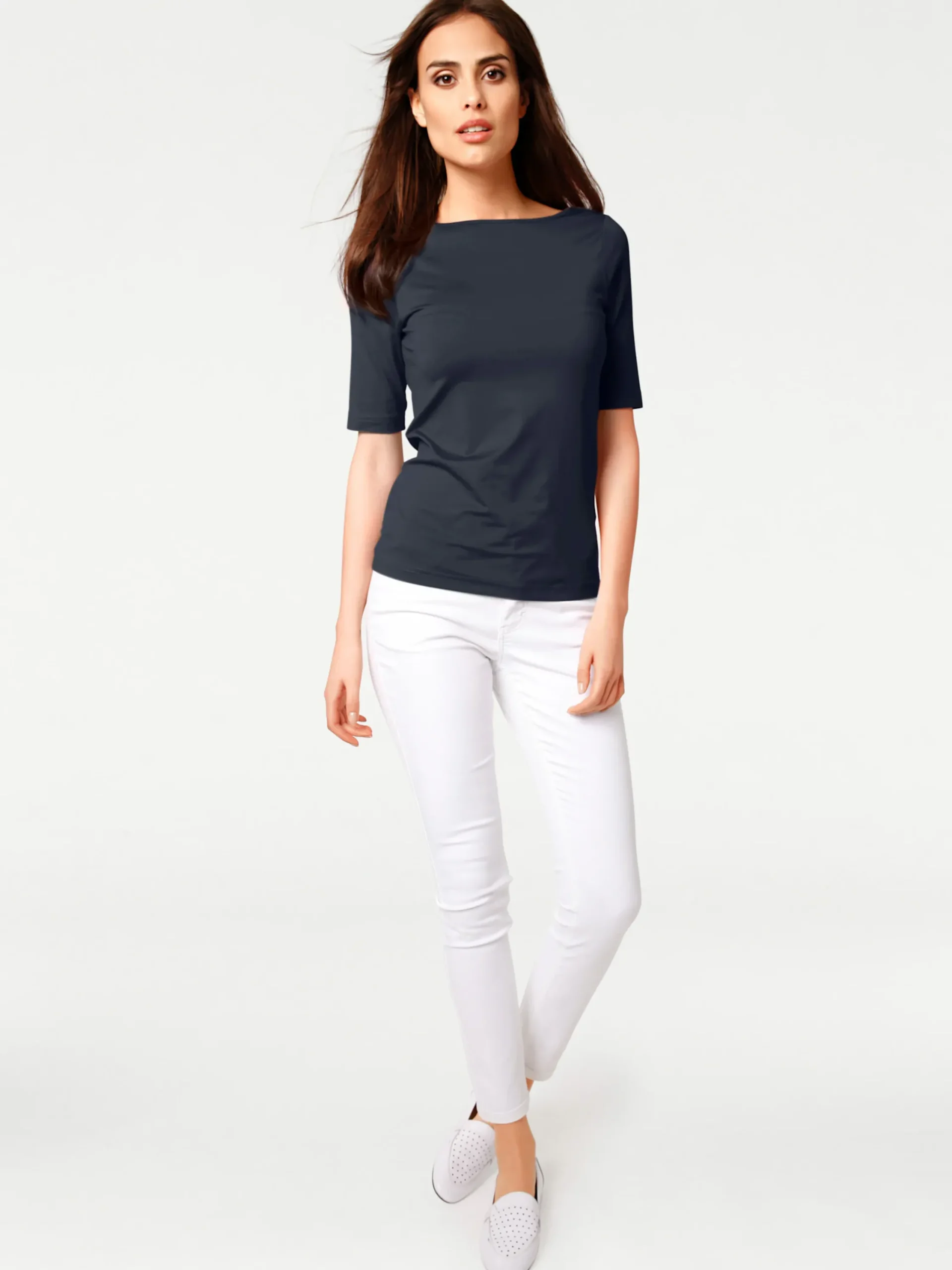 Shirts|heine Kurzarmshirt mit V-Ausschnitt hinten marine