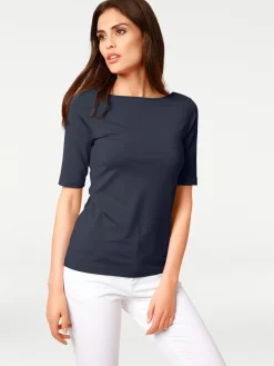 Shirts|heine Kurzarmshirt mit V-Ausschnitt hinten marine