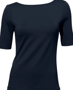 Shirts|heine Kurzarmshirt mit V-Ausschnitt hinten marine