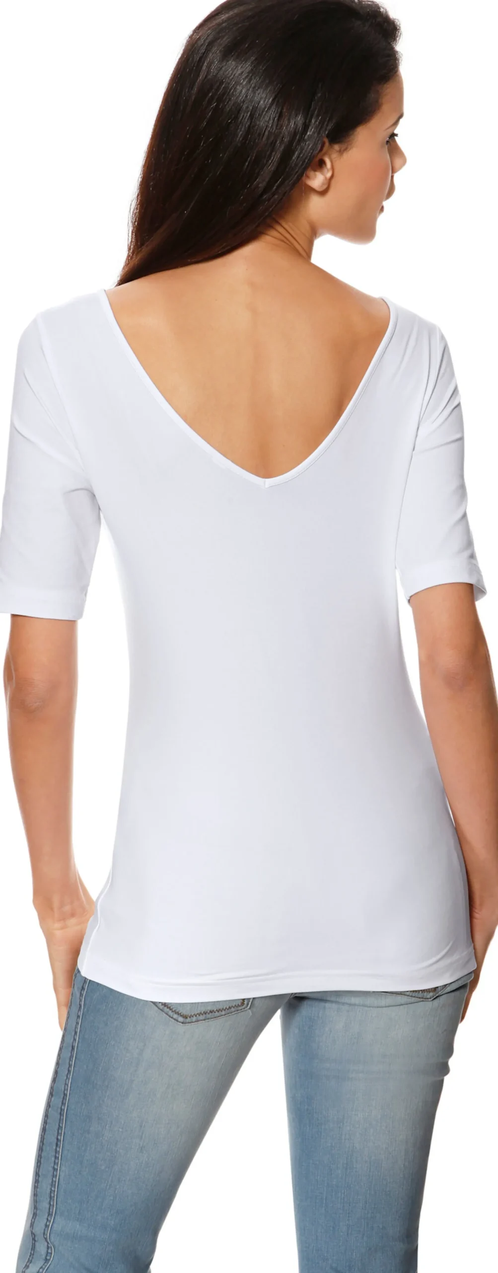 Basics|heine Kurzarmshirt mit V-Ausschnitt hinten weiß