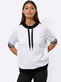 Shirts| Kurzarmshirt mit weitenregulierbarem Stehkragen weiß-schwarz