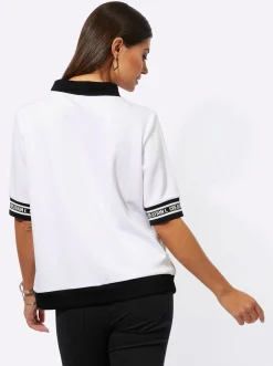 Shirts| Kurzarmshirt mit weitenregulierbarem Stehkragen weiß-schwarz