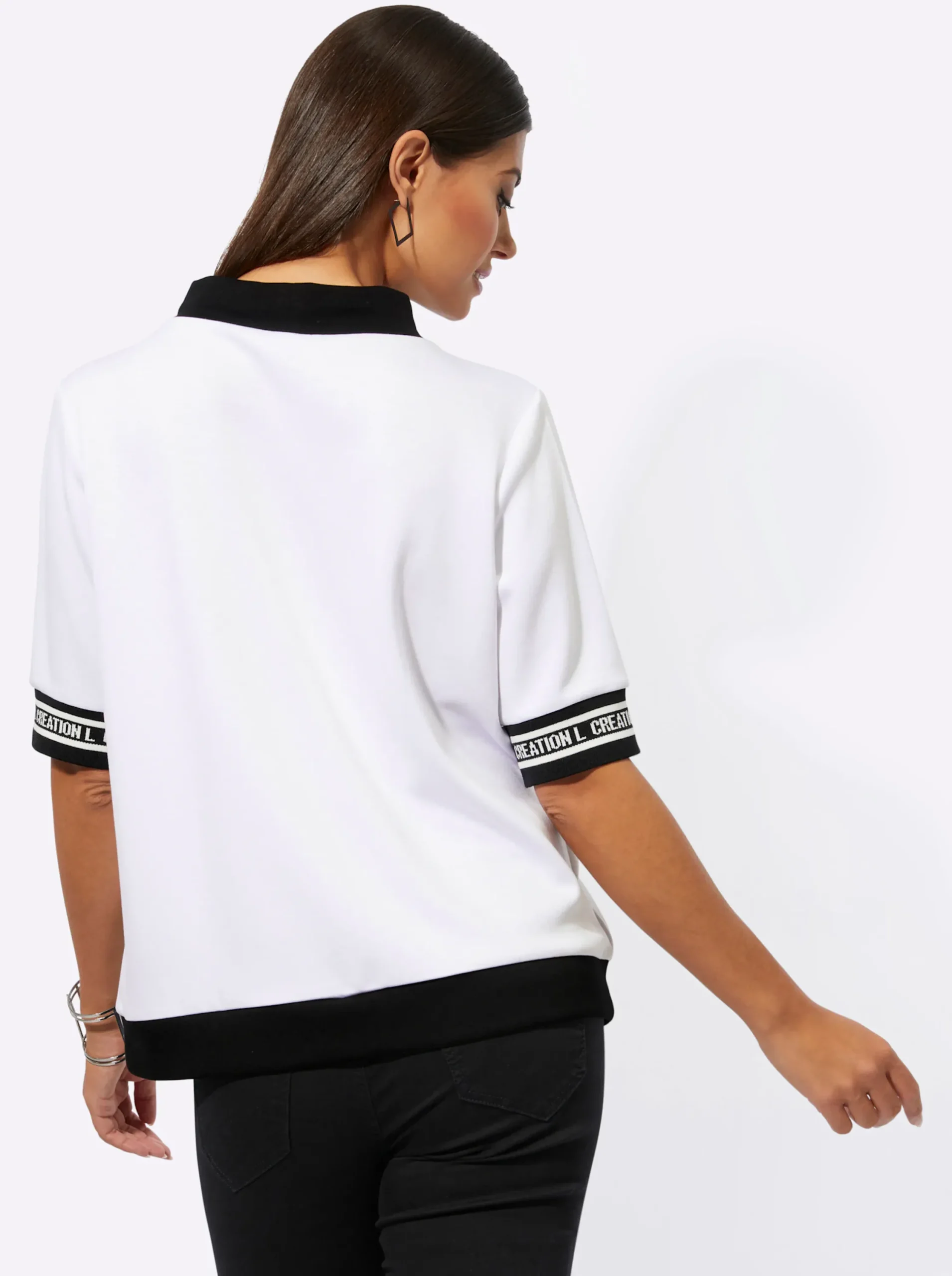 Shirts| Kurzarmshirt mit weitenregulierbarem Stehkragen weiß-schwarz
