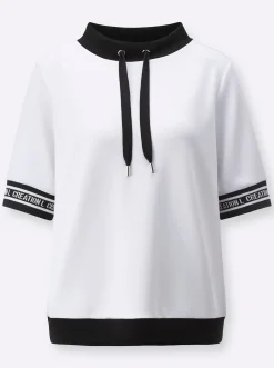Shirts| Kurzarmshirt mit weitenregulierbarem Stehkragen weiß-schwarz