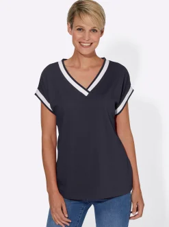 Shirts| Kurzarmshirt mit Zierband marine