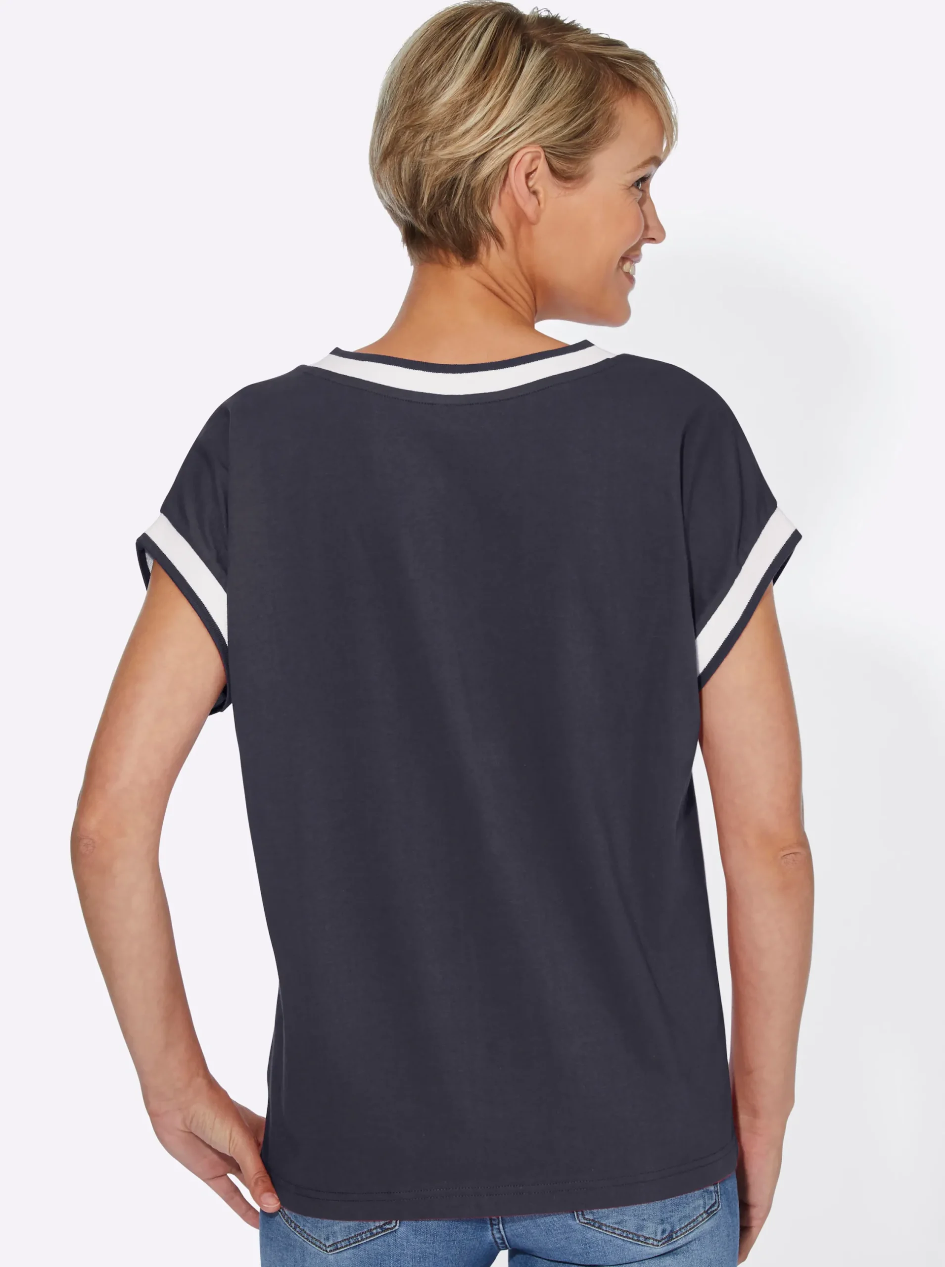 Shirts| Kurzarmshirt mit Zierband marine