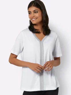 Shirts| Kurzarmshirt mit Zierband weiß