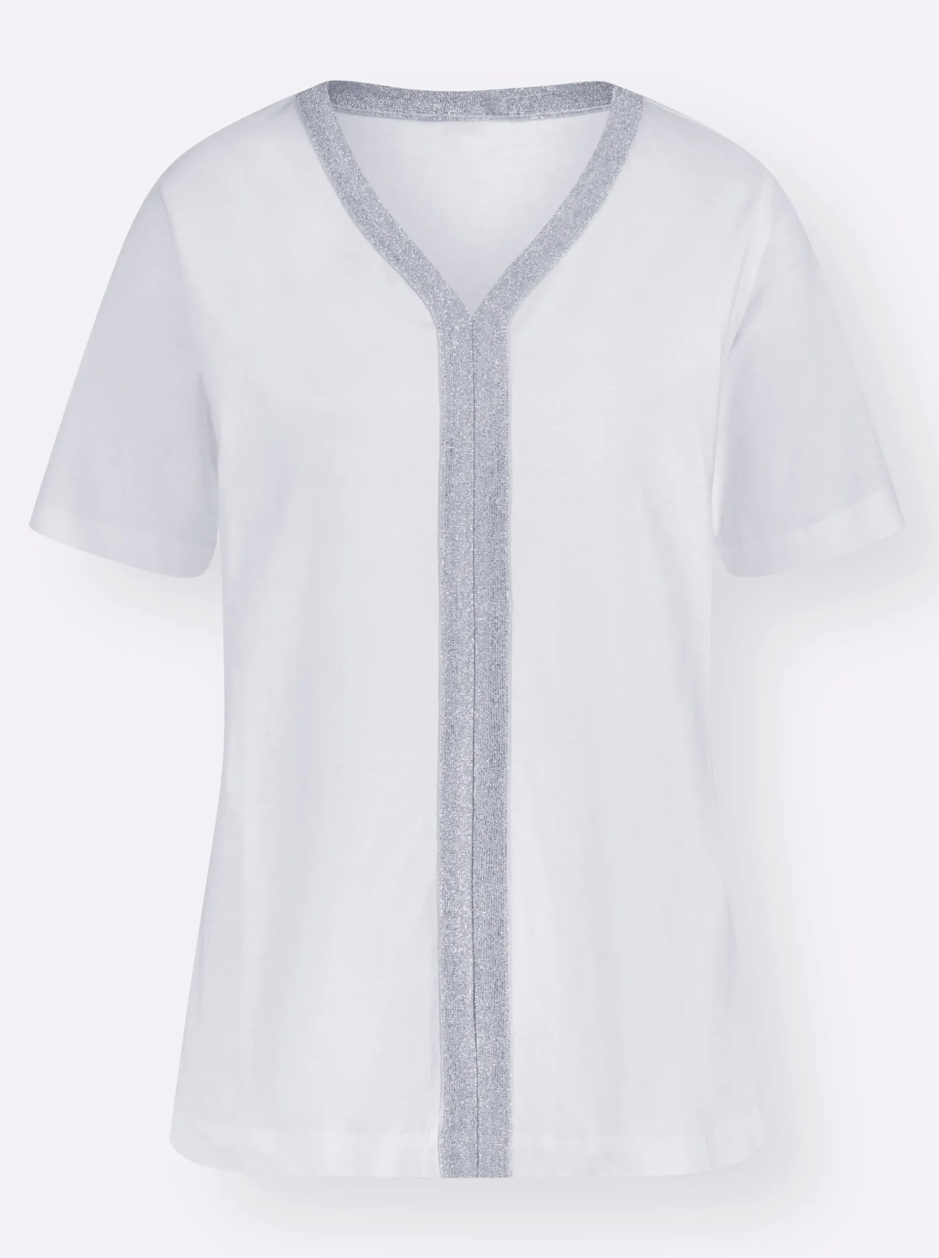 Shirts| Kurzarmshirt mit Zierband weiß