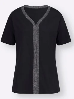 Shirts| Kurzarmshirt mit Zierband schwarz