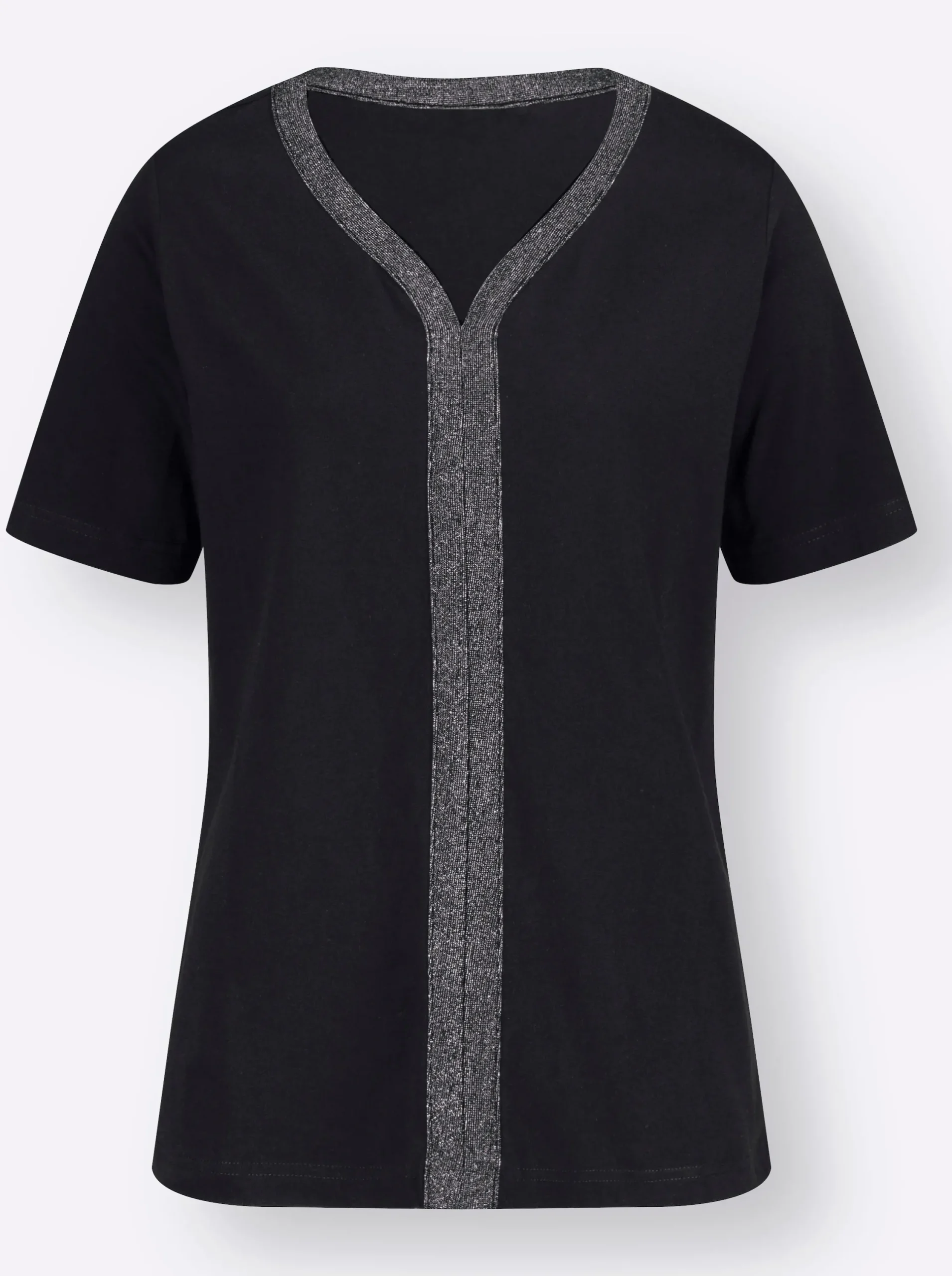 Shirts| Kurzarmshirt mit Zierband schwarz