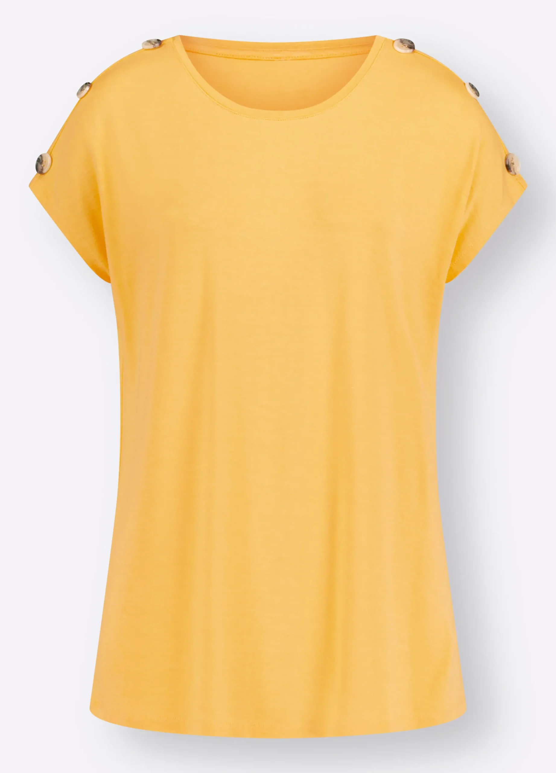 Strandmode| Kurzarmshirt mit Zierknöpfen an den Schultern gelb